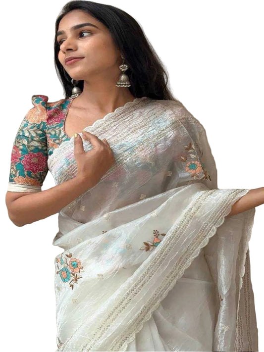 YNF Premium Sequined Crush Organza Saree with Scallop Finish