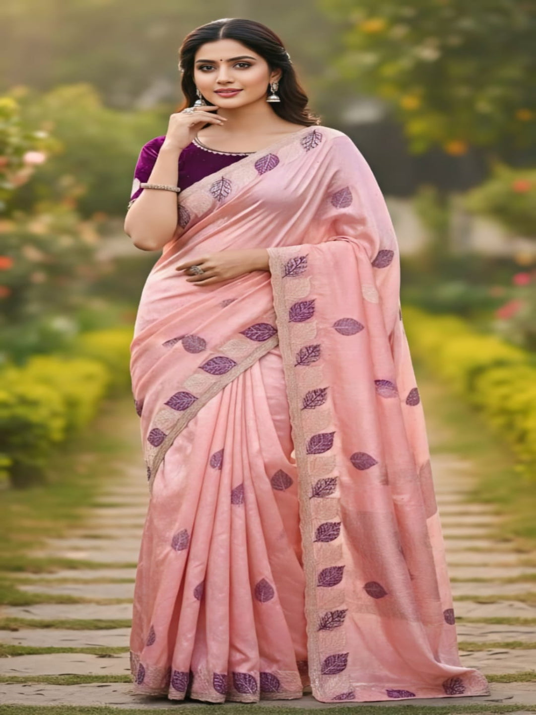 ES Luxurious Embroidered Saree with Ready-to-Wear Contrast Blouse