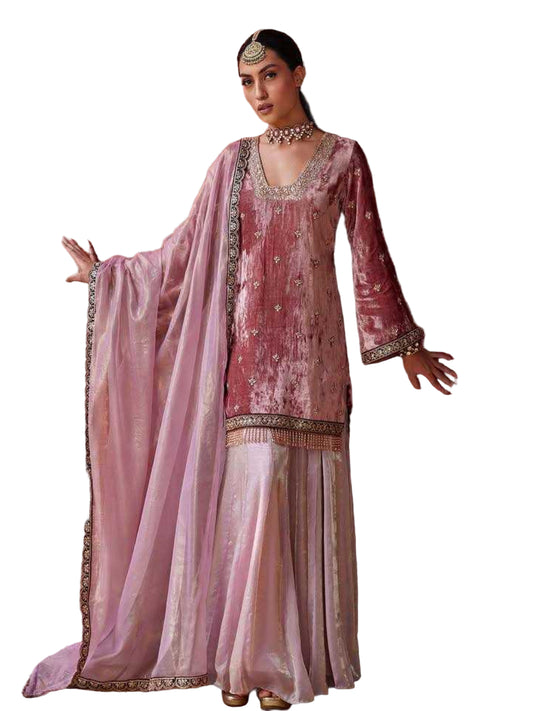 YNF Ready-to-Wear Heavy Viscose Velvet Kurti & Sequence Palazzo Set