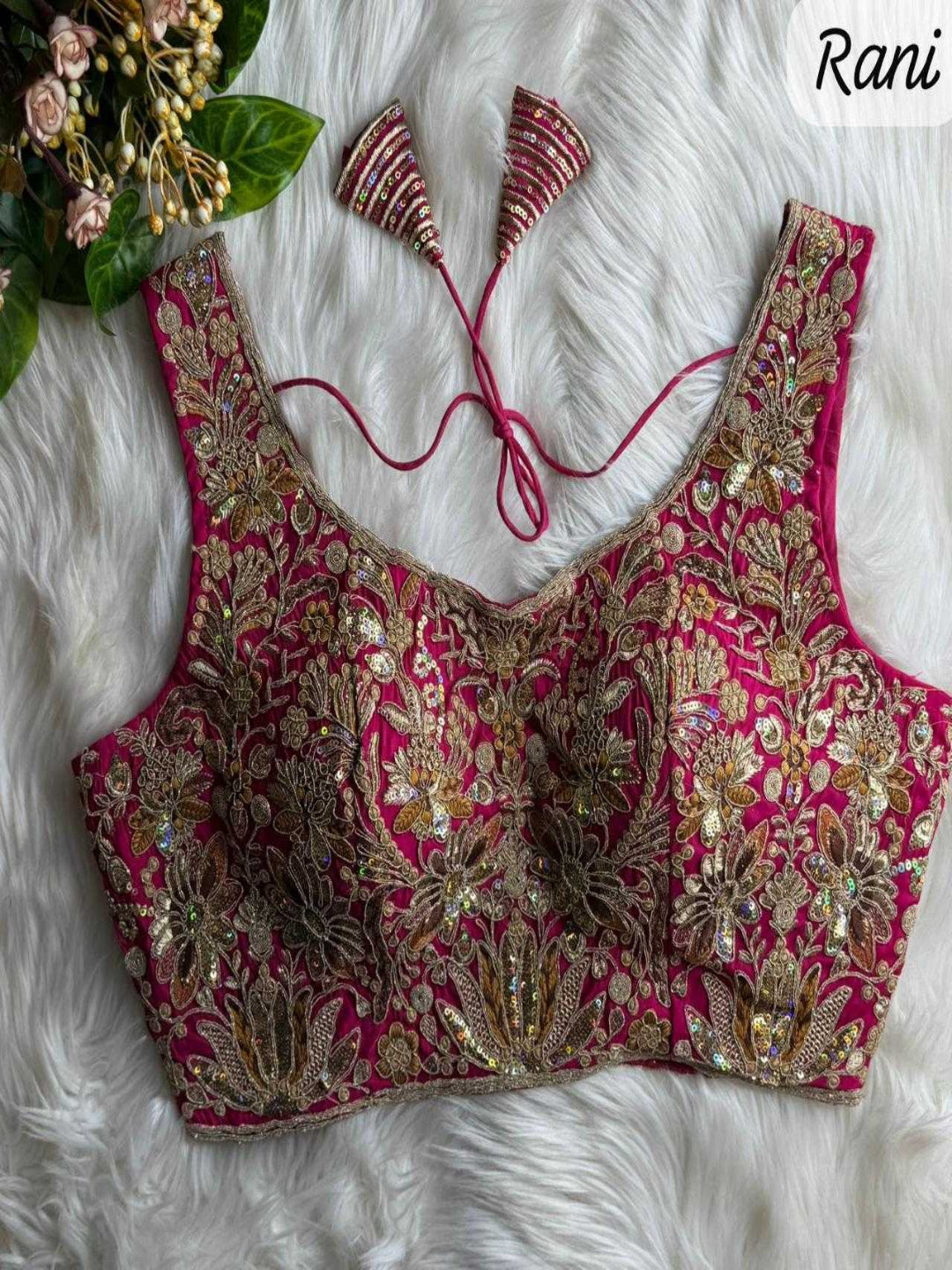 YNF Premium Roman Silk Bridal Blouse with Heavy Rainbow Sequence & Jari Work