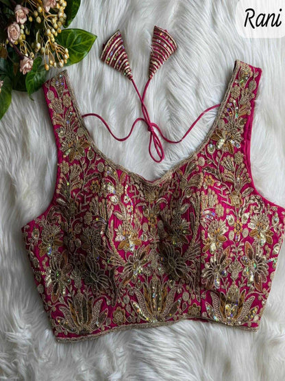 YNF Premium Roman Silk Bridal Blouse with Heavy Rainbow Sequence & Jari Work