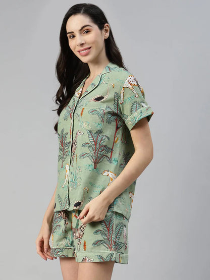 Divena Multi Color Cotton Floral Print Night Suit