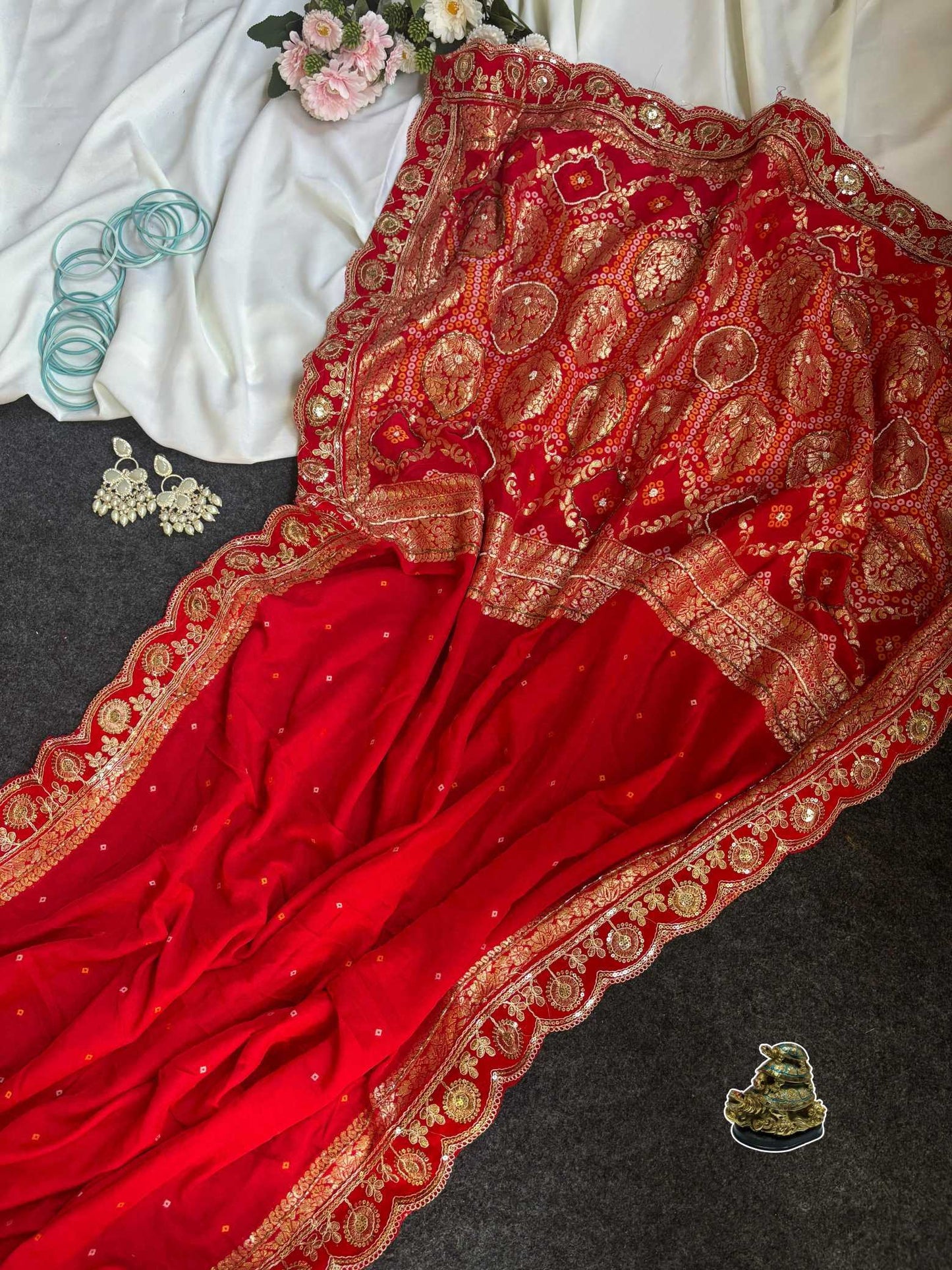 YNF Designer Dola Silk Saree with Khatli Cutdana & Moti Handwork and Velvet Codding Lace Border