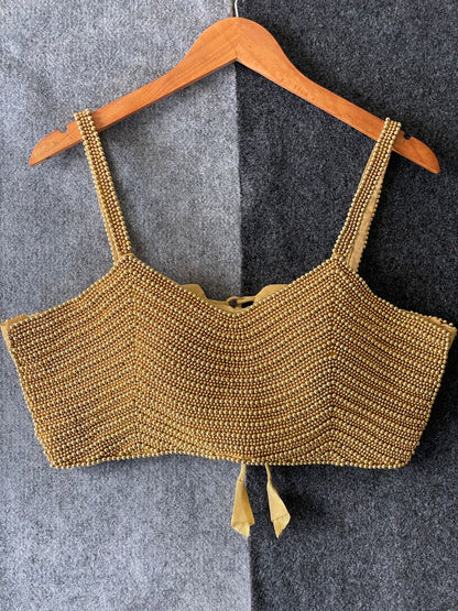 ES Designer Pure Silk Spaghetti Blouse with Handcrafted Pearl (Moti) Work