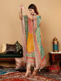 KF Colored Pure Silk Gotta And Mirror Embellished Kaftan With Tulip Pants