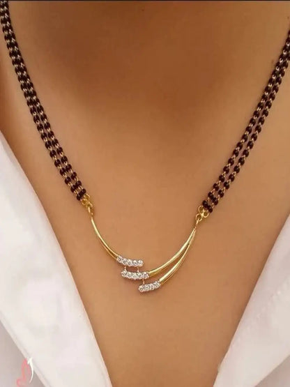 YNF AD Traditional Allure Gold Plated Multi-Strand Mangalsutra with Cubic Zirconia Stones