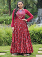 ES Maroon designer printed gown in heavy cotton with Kutchi
