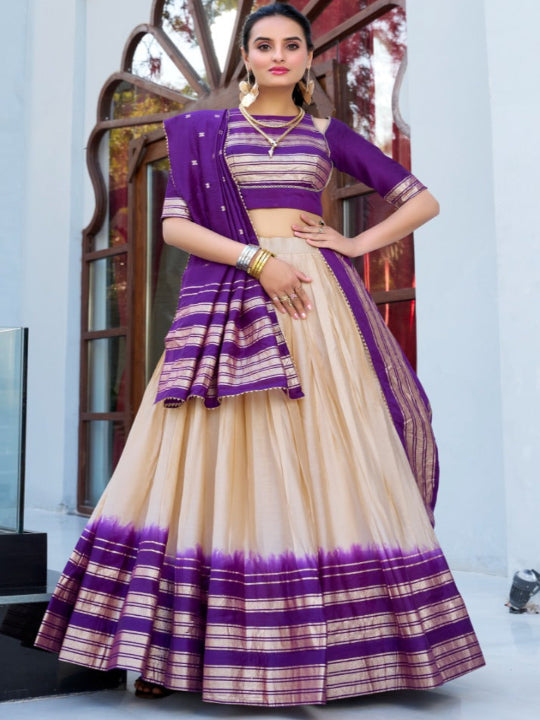 ES Pure Chanderi Lehenga with Zari Weaving Work Border, Blouse & Dupatta