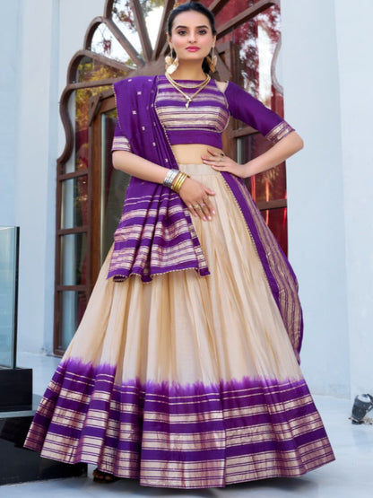 ES Pure Chanderi Lehenga with Zari Weaving Work Border, Blouse & Dupatta