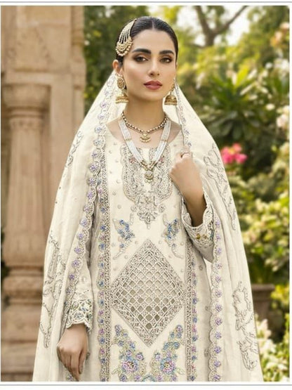 Women’s Heavy Chiffon Embroidered Suit with Hand Khatli Work and French Silk Bottom (XS-5XL)-RE