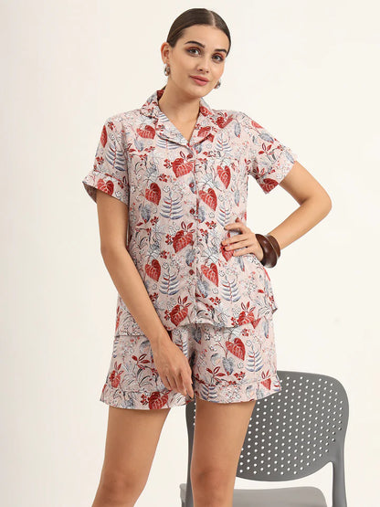 Divena Floral Multi Color Pure Cotton Printed Night Suit
