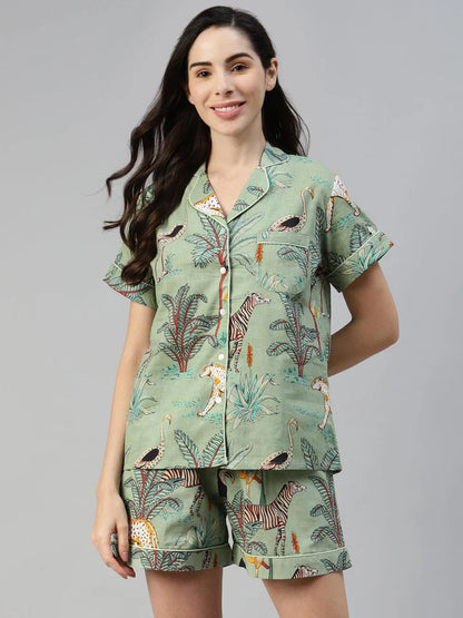 Divena Multi Color Cotton Floral Print Night Suit