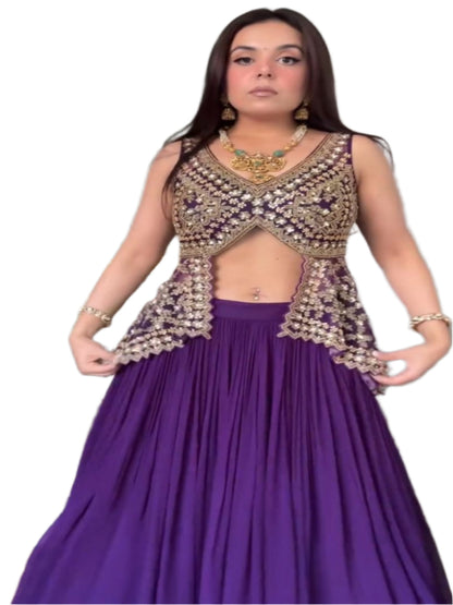 ES Faux Georgette Lehenga Set  with fully Stitched Blouse & Dupatta