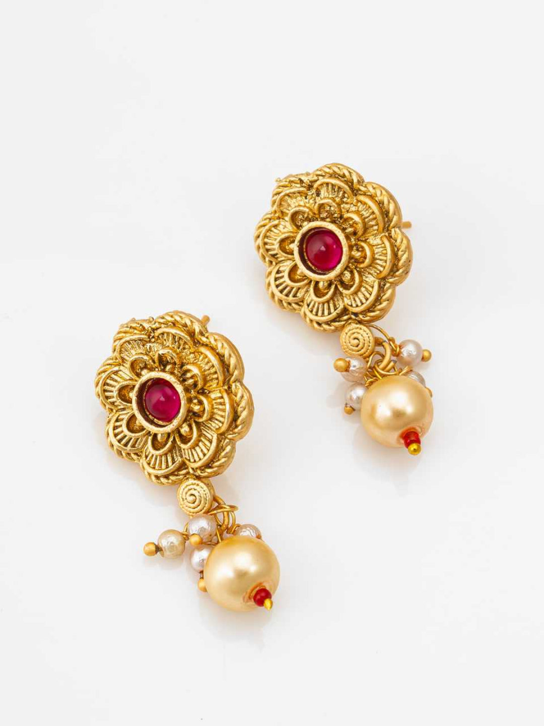 YNF Elegant Brass Gold Necklace and Earrings Set with Lustrous Pearls (Long Set) 1