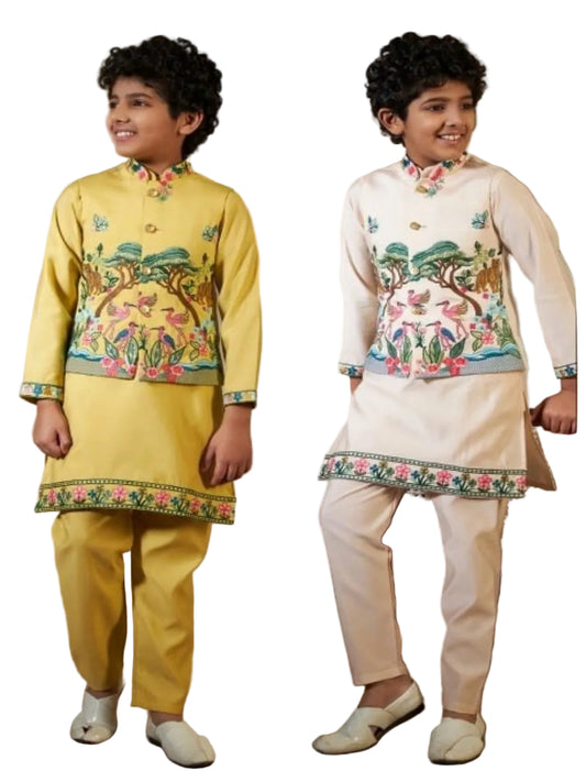 RE Royal Kids 3-Piece Koti, Kurta & Pant Set | Premium Viscose Silk Collection