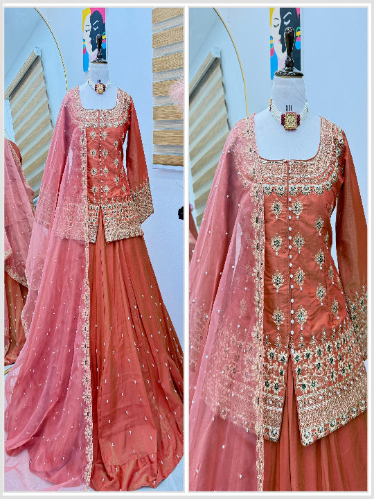 ES New Designer Shimmer Silk Party Top Lehenga & Dupatta Set