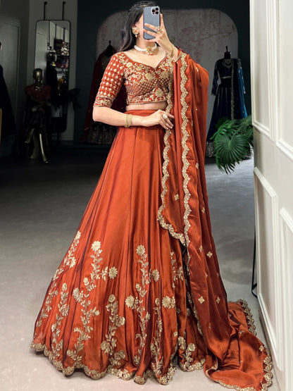 ES Elegant Rangoli Silk Embroidered Lehenga Set - Stitched