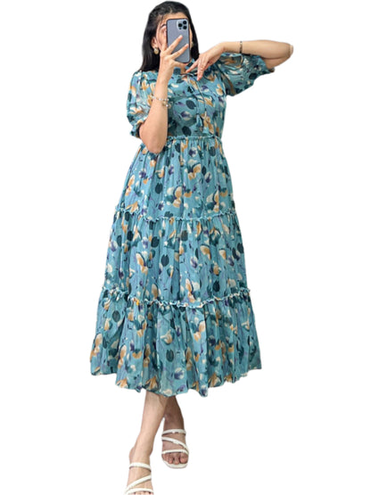 ES Women Tabby Silk Floral Printed Frock