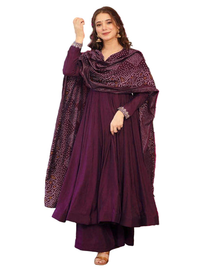 YNF Vichitra Silk Purple Anarkali with Plazzo & Chanderi Dupatta