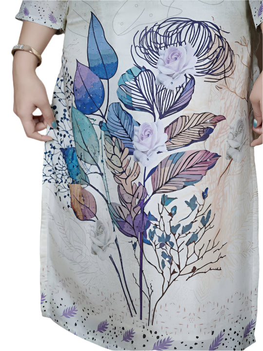 ICF Women digital printed White Kurta Set with Dupatta & Pant
