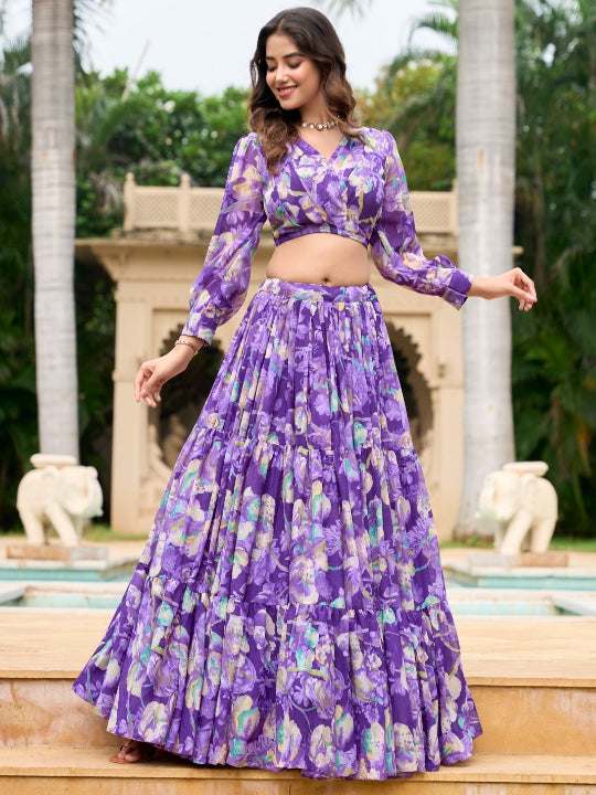 ES Georgette Chex floral print Lehenga-Choli