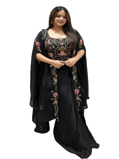 RE Premium Rangoli Silk 3-Piece Indo-Western Set | Sequence Embroidery Blouse, Dhoti & Shrug