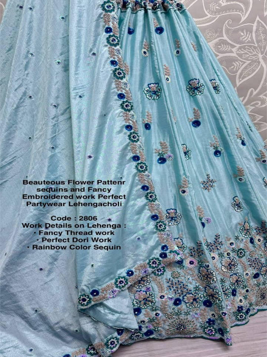 ES Beauteous Flower Pattern Chinon sequins and Fancy Lehenga Choli & Dupatta