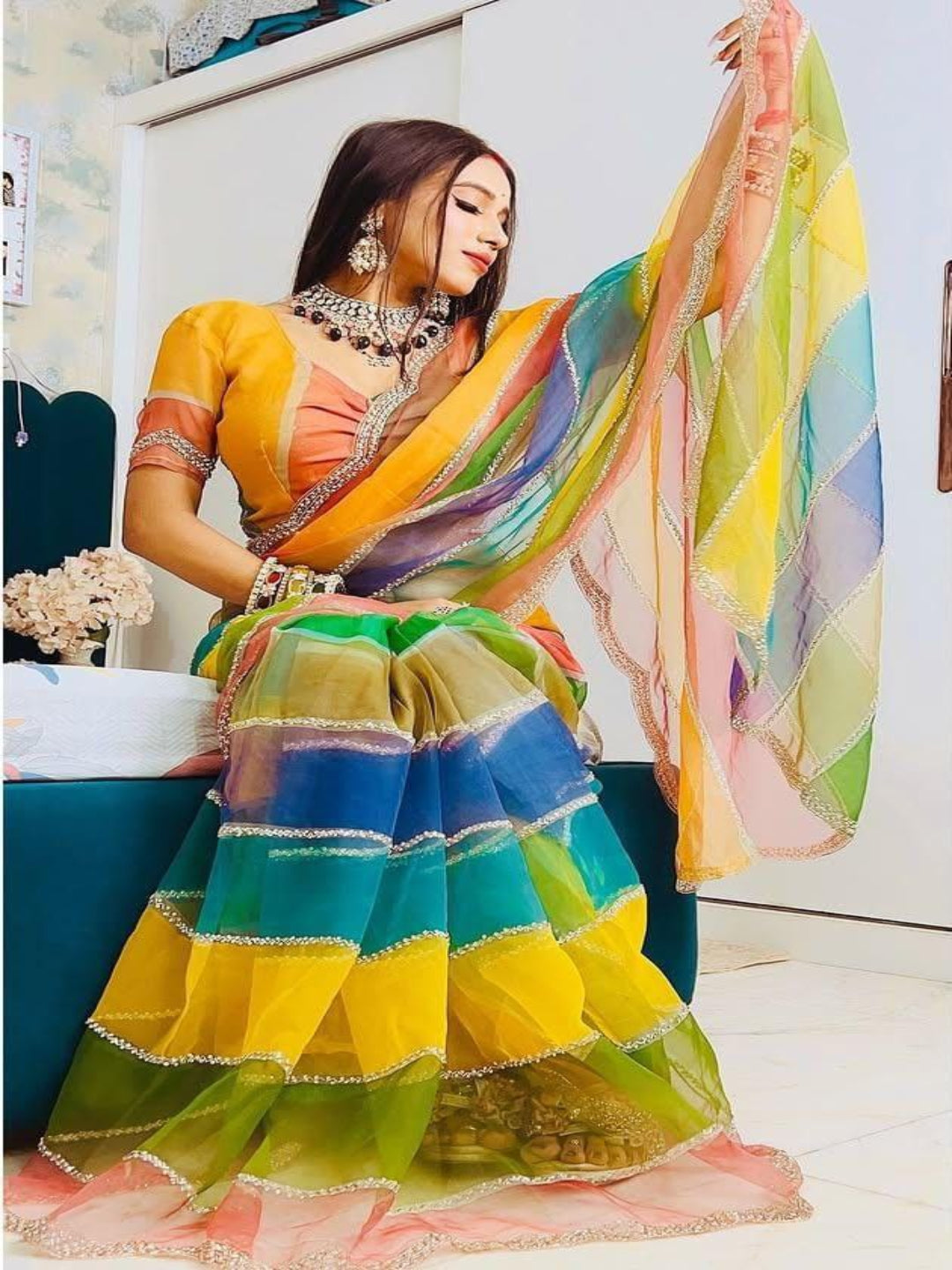 YNF Luxurious Soft Tabby Silk Saree with Zarkhan Stone Work & Contrast Satin Blouse