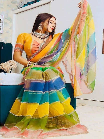 YNF Luxurious Soft Tabby Silk Saree with Zarkhan Stone Work & Contrast Satin Blouse