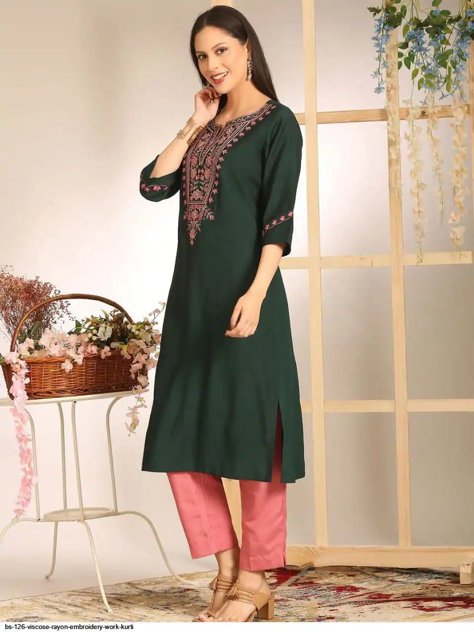 WT Women’s Viscose Rayon Straight Kurti with Elegant Embroidery Work
