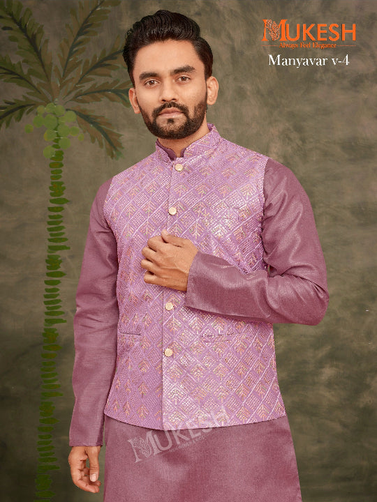 ES Heavy Banglori Silk Kurta-Pant-Koti Set  for a premium look