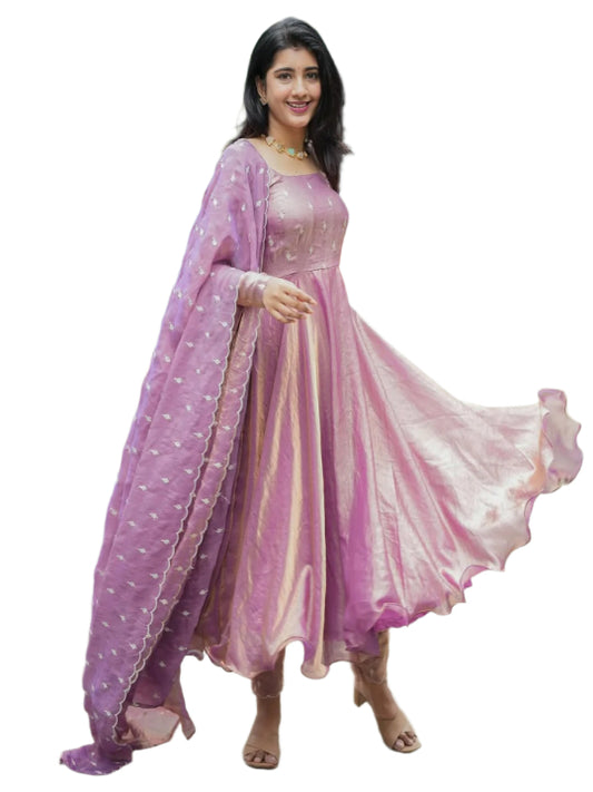ES Women Premium Space Silk Gown & Dupatta with Sequence Embroidery Work