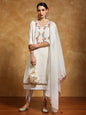KF Floral Motif Thread Embroidered Yoke Kurta with Trouser & Dupatta
