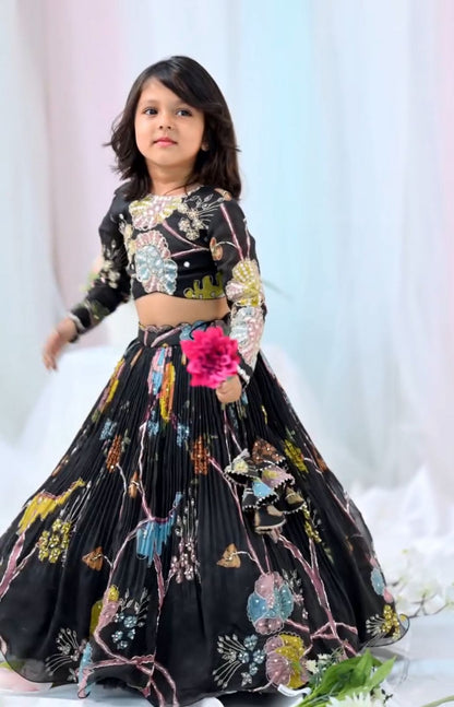 ES New Designer Kids Lehenga Choli Set Chino Silk– Ready to Wear Collection