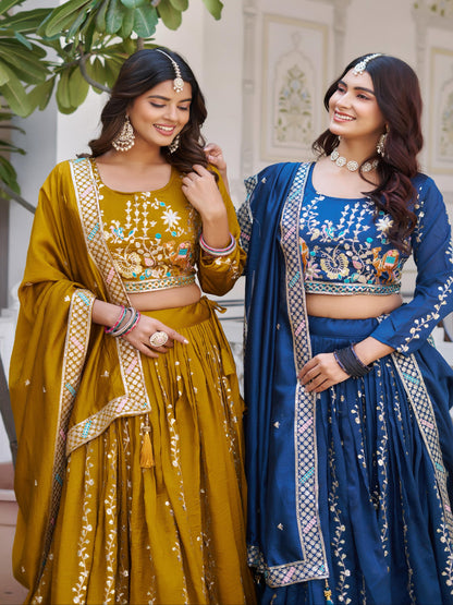 ES Pure Vichitra Silk Lehenga Choli with Heavy 3mm Sequence & Thread Embroidery