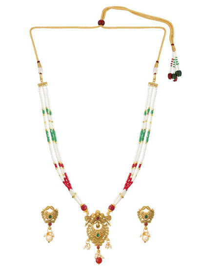 YNF Exquisite Gold & Red Stone Fancy Mala Necklace Set on Brass Base