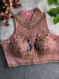 YNF Ready-to-Wear Padded Blouse Italian Silk Halter Neck with Heavy Hand Embroidery