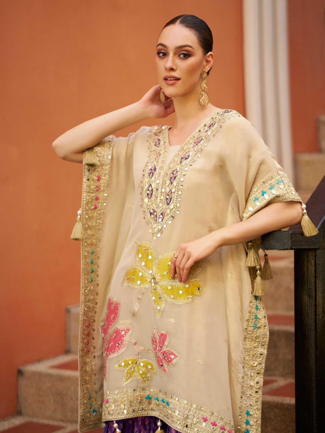 YNF Trendy Kaftan Gharara Suit: Real Chinon Silk with Hand Embellishment