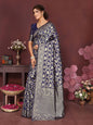 KF Blue Banarasi Silk Woven Design Kanjeevaram Saree