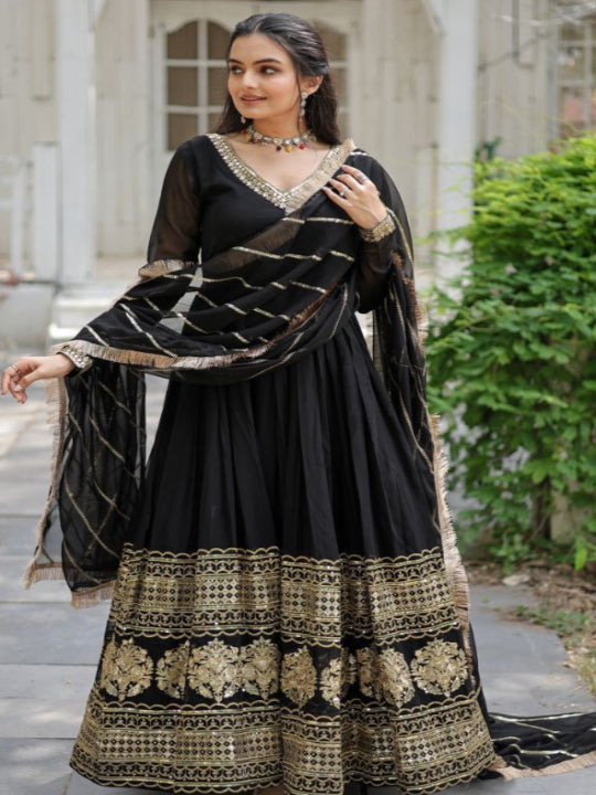ES Women Long  Georgette Gown with Dupatta & Embroidered Sequins work
