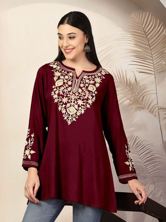ES Trending Heavy Rayon Short Length Kurti with Embroidery Work