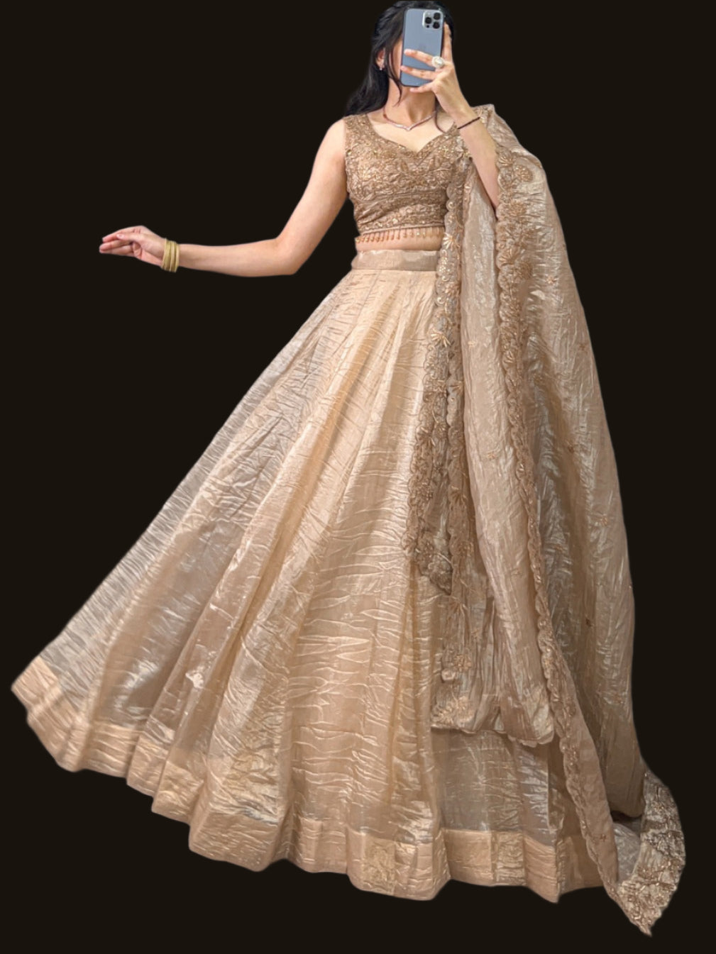 ES Gold Crush Wedding Lehenga, Blouse & Dupatta Set