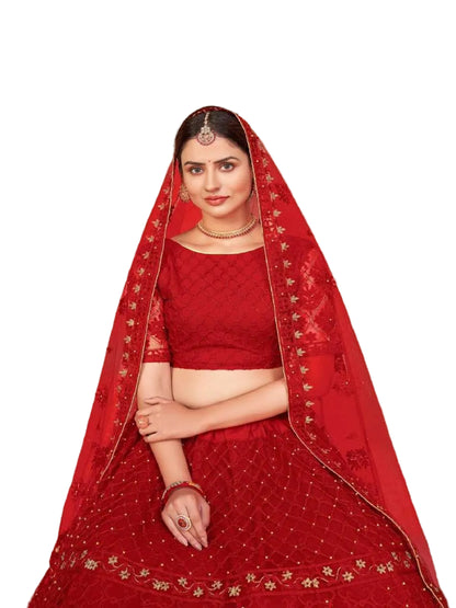 YNF Regal Red Net Lehenga Choli Set with Heavy Pearl & Embroidery Work