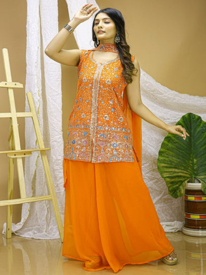 RE Designer Georgette Sharara Set with Heavy Sequence Embroidery – Fully Stitched