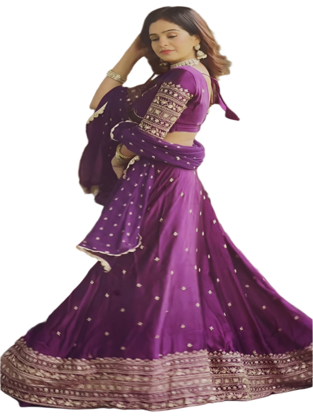ES Satin silk Lehenga Choli & Dupatta with Thread with Sequins