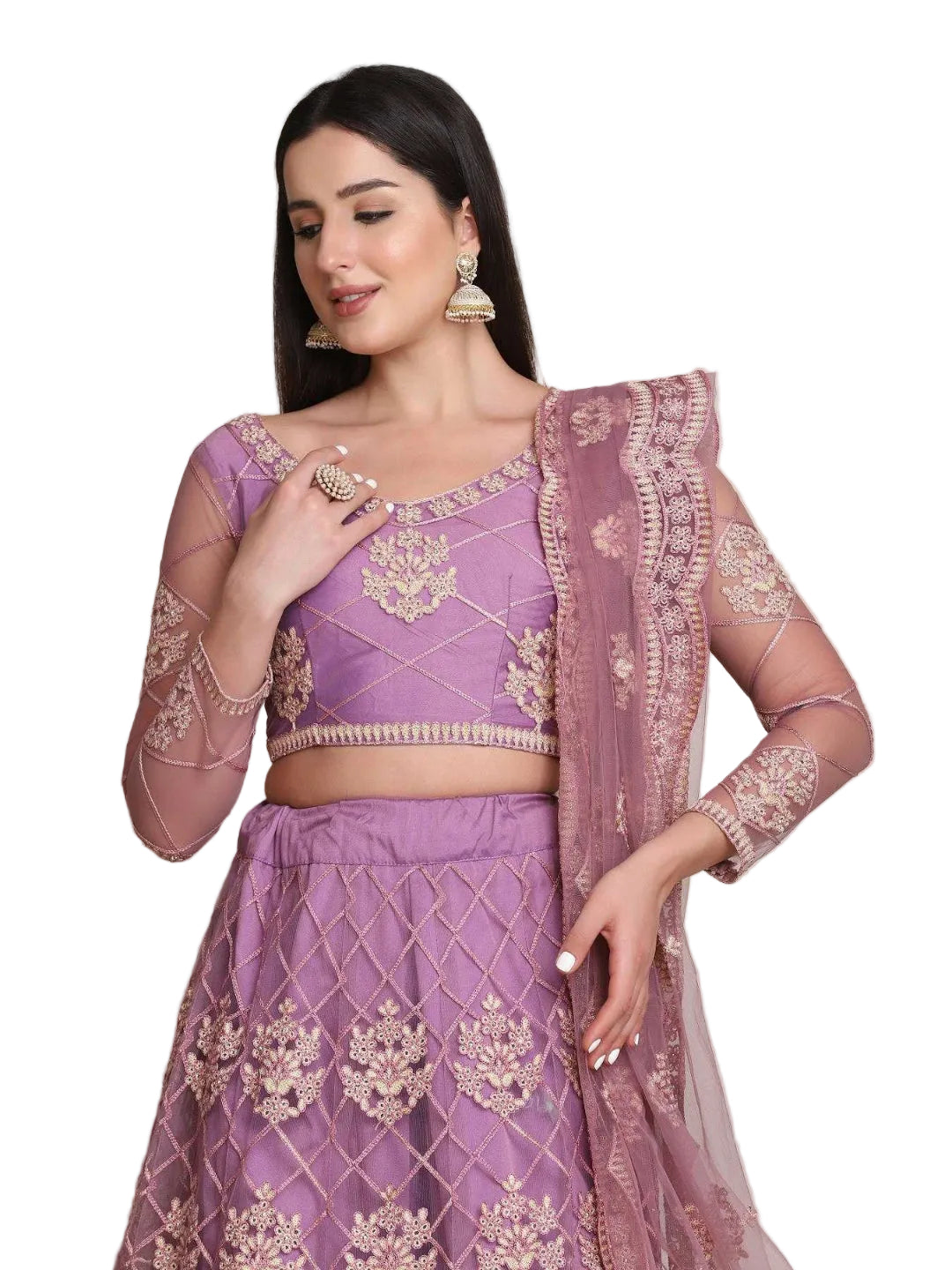 YNF Designer Purple Net Lehenga (Stitched) Choli Set with Heavy Embroidery and Stone Work