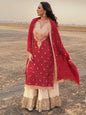 ES Designer Embroidery Sequins, and Print work on Faux Georgette Kurta with Plazo & Dupatta