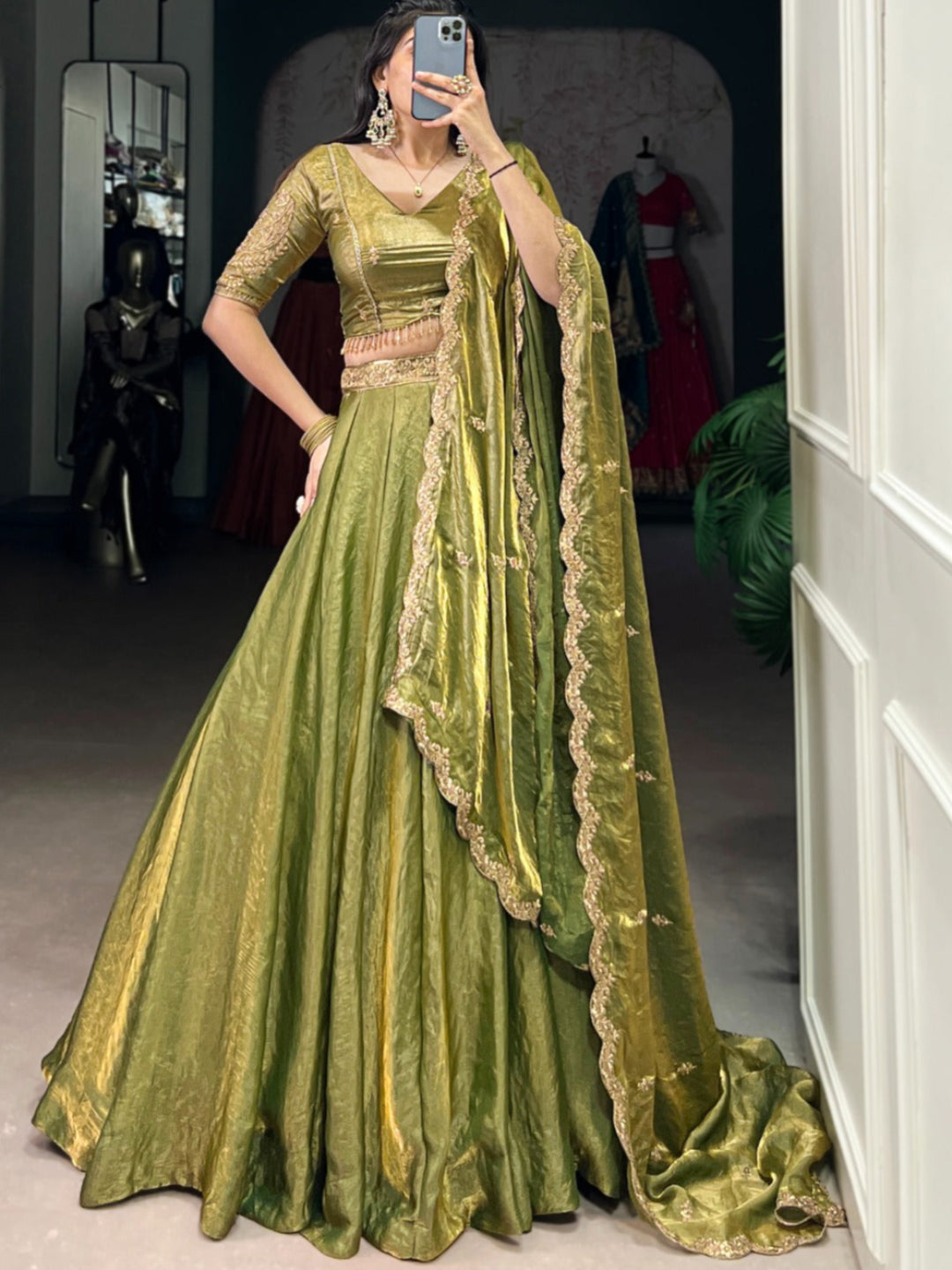 ES Stitched Fendi Lehenga Set with Thread & Sequin Embroidery – Festive Wear