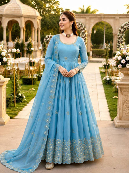 RE Gold Crazy Sequence Embroidery Fully Stitched Gown with Dupatta