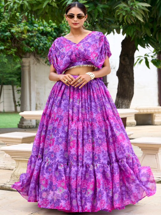 Chiffon Floral Print Stitched Lehenga Choli